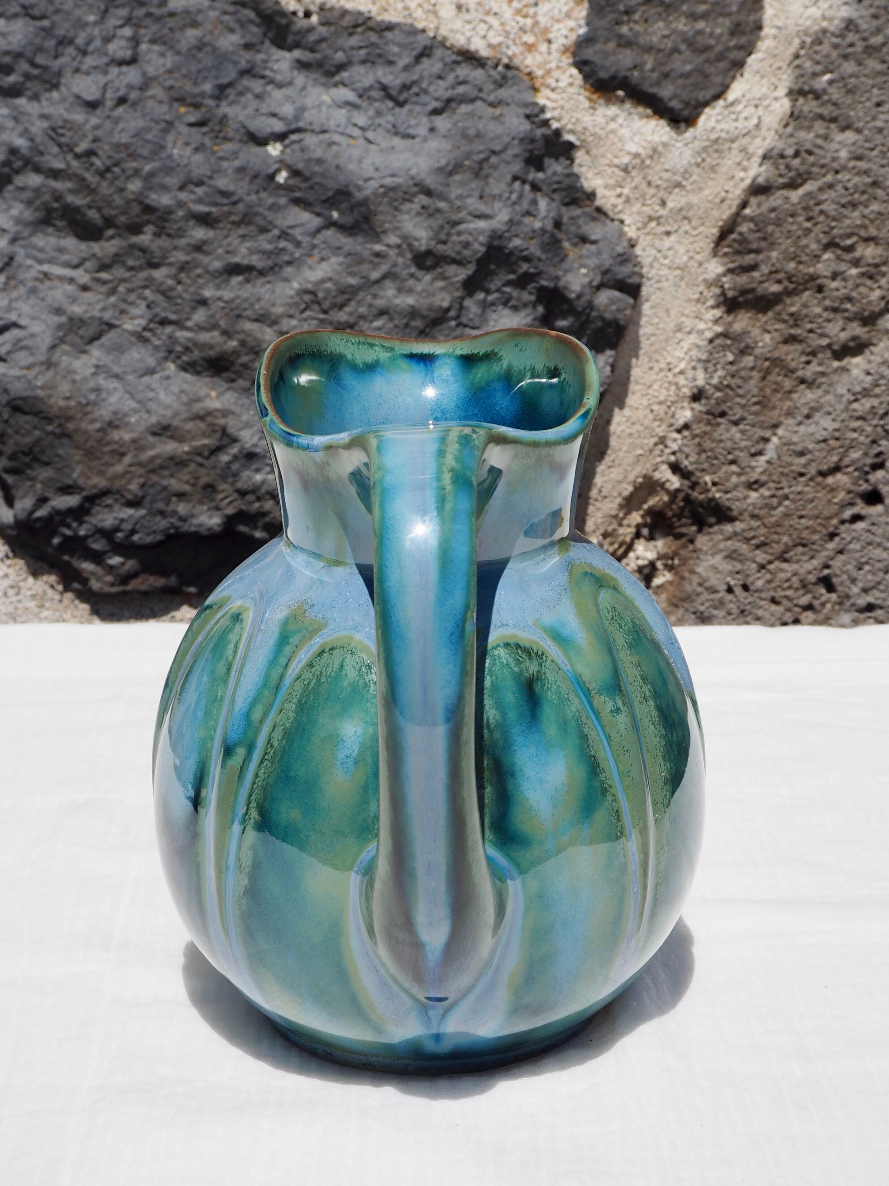 Blue ceramic melon pitcher