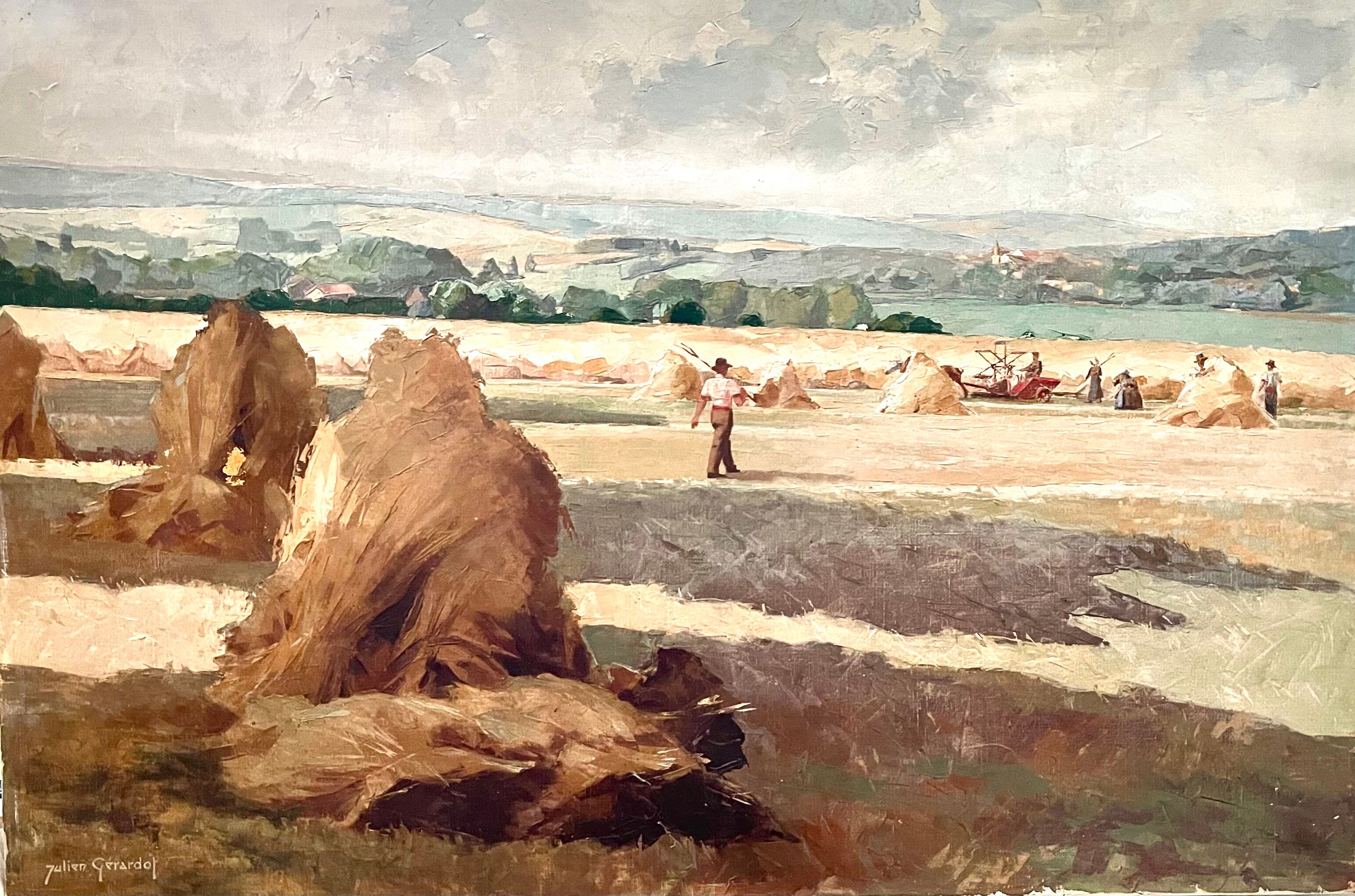 Haystack painting rustic scene by Julien Gerardot Oil on canvas