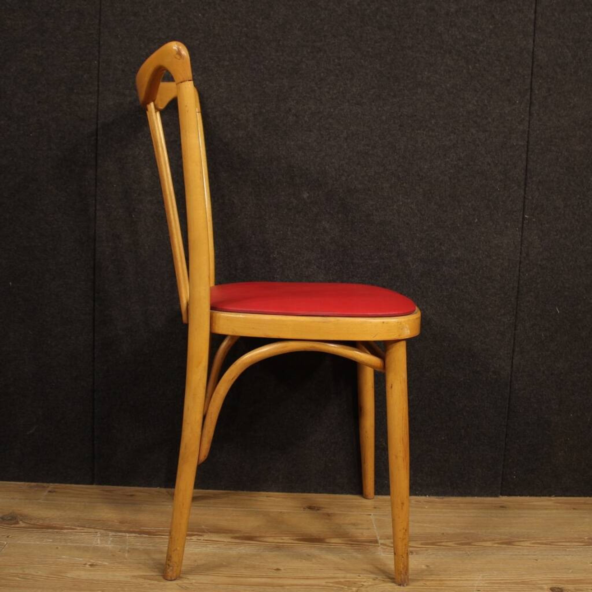 Italian Design Chairs In Exotic Wood And Faux Leather From 60s