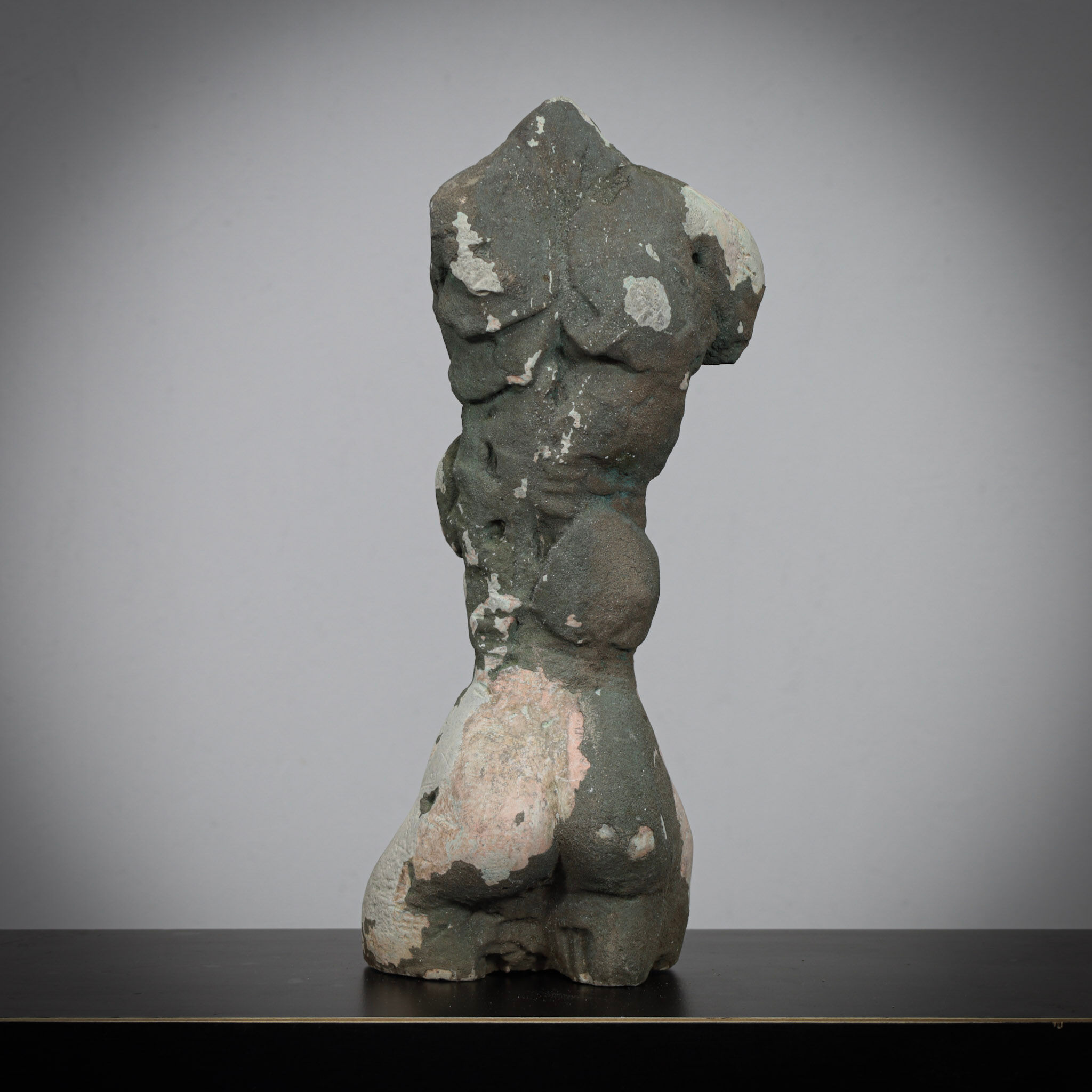 Pair of male torso sculptures by Francine Govers, 1990s