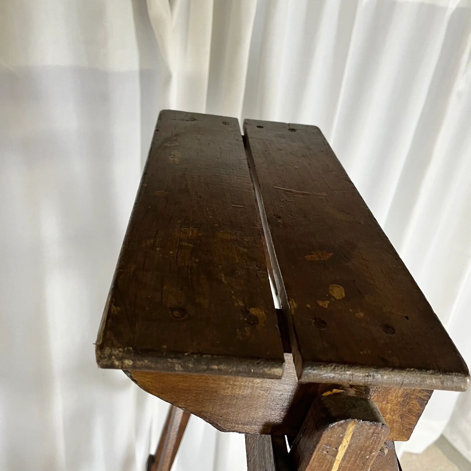 Large wooden painter's step ladder, patinated, 20th century