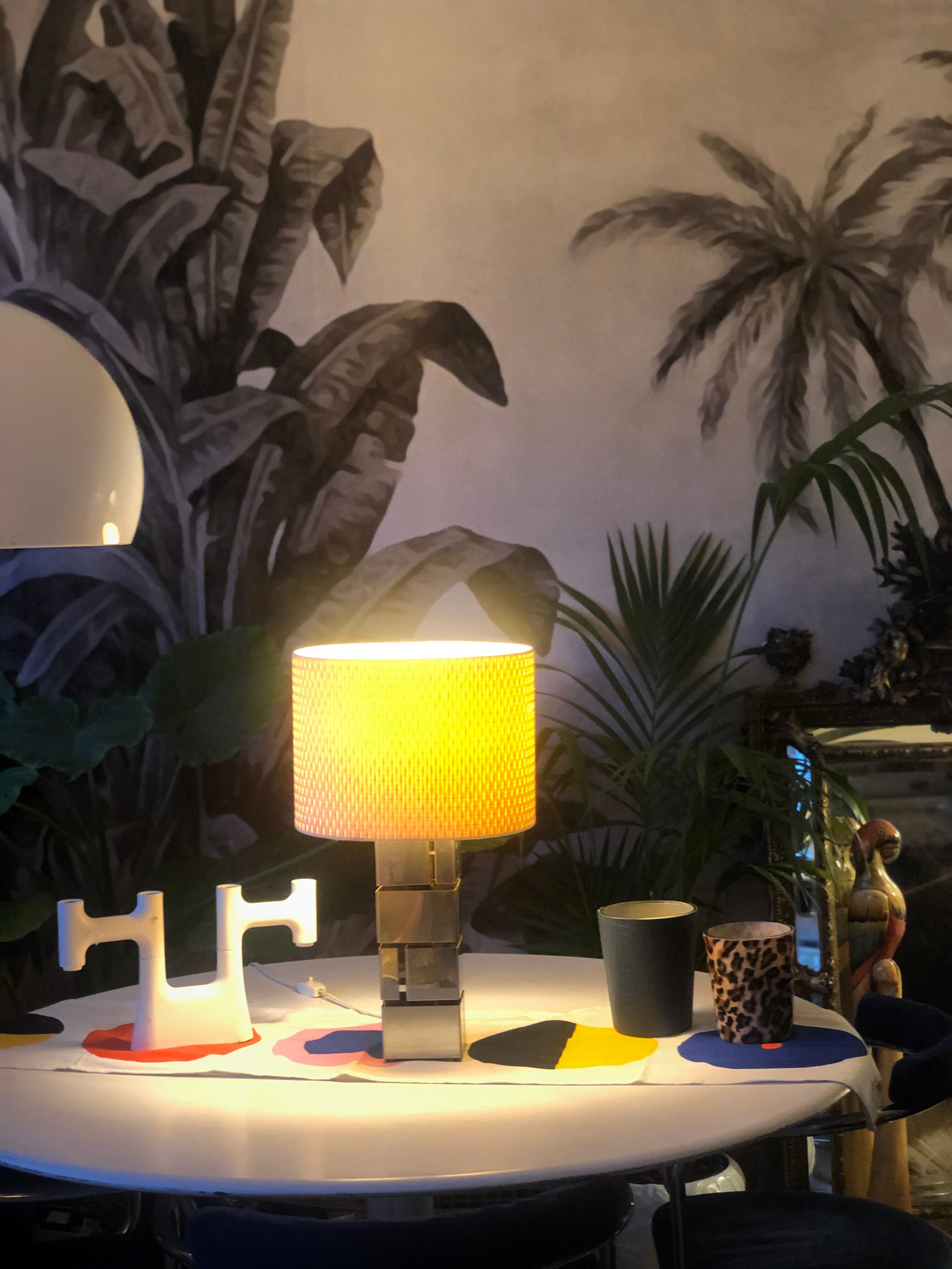 Modernist cubist Building table lamp by Curtis Jere