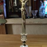 Croix d’autel crucifix laiton doré pied argenté