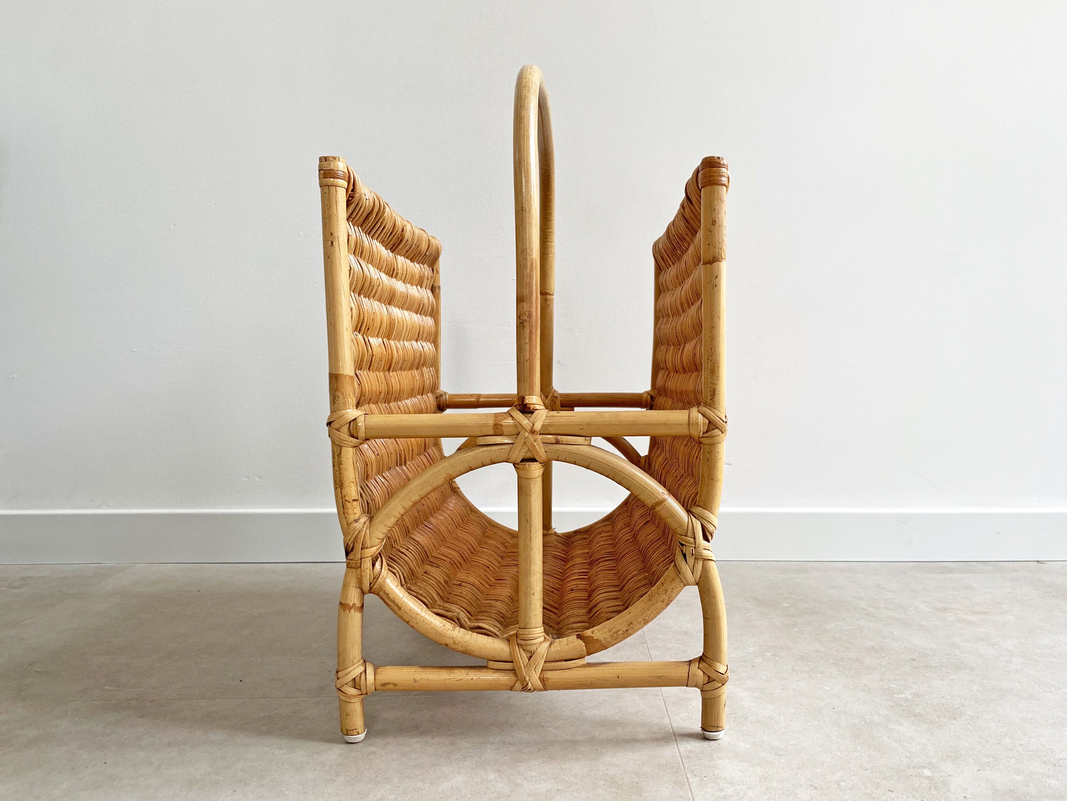 Vintage rattan / wicker magazine rack, magazine basket