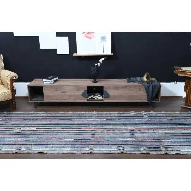 1970s Vintage Turkish Oushak Handmade Wool & Cotton Runner Rug 133x355