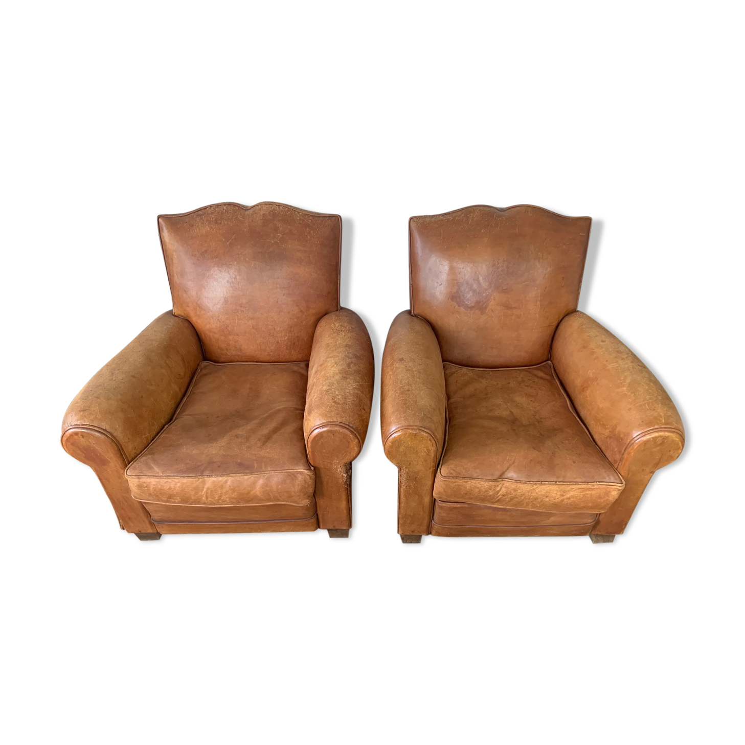 Lot of 2 leather club armchairs