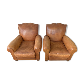 Lot de 2 fauteuils club en cuir