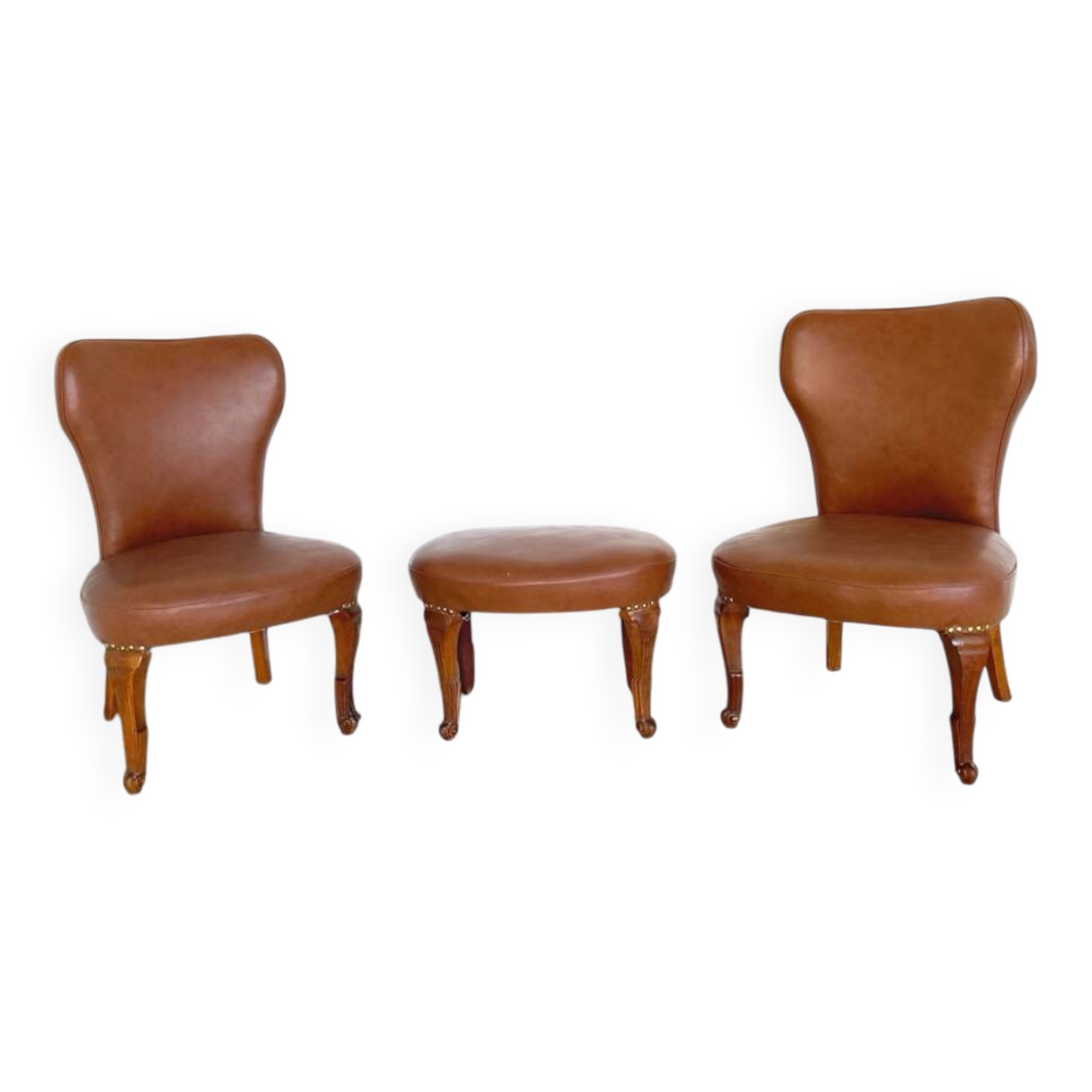 Ensemble de chaises d'appoint et tabouret pour pied, années 1950.