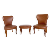 Ensemble de chaises d'appoint et tabouret pour pied, années 1950.