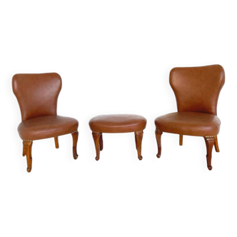 Set of the side chairs and stool for leg, 1950s.