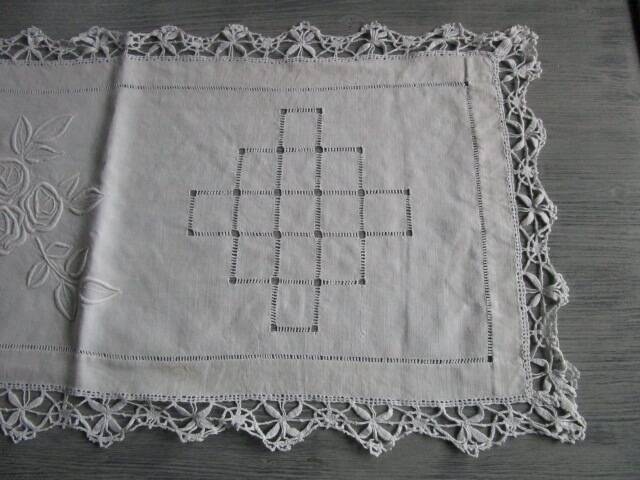 Antique large embroidered table centerpiece 150cm x 38cm