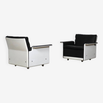 Pair Of Dieter Rams Model 620 Armchairs In Black Leather For Vitsoe, 1980s