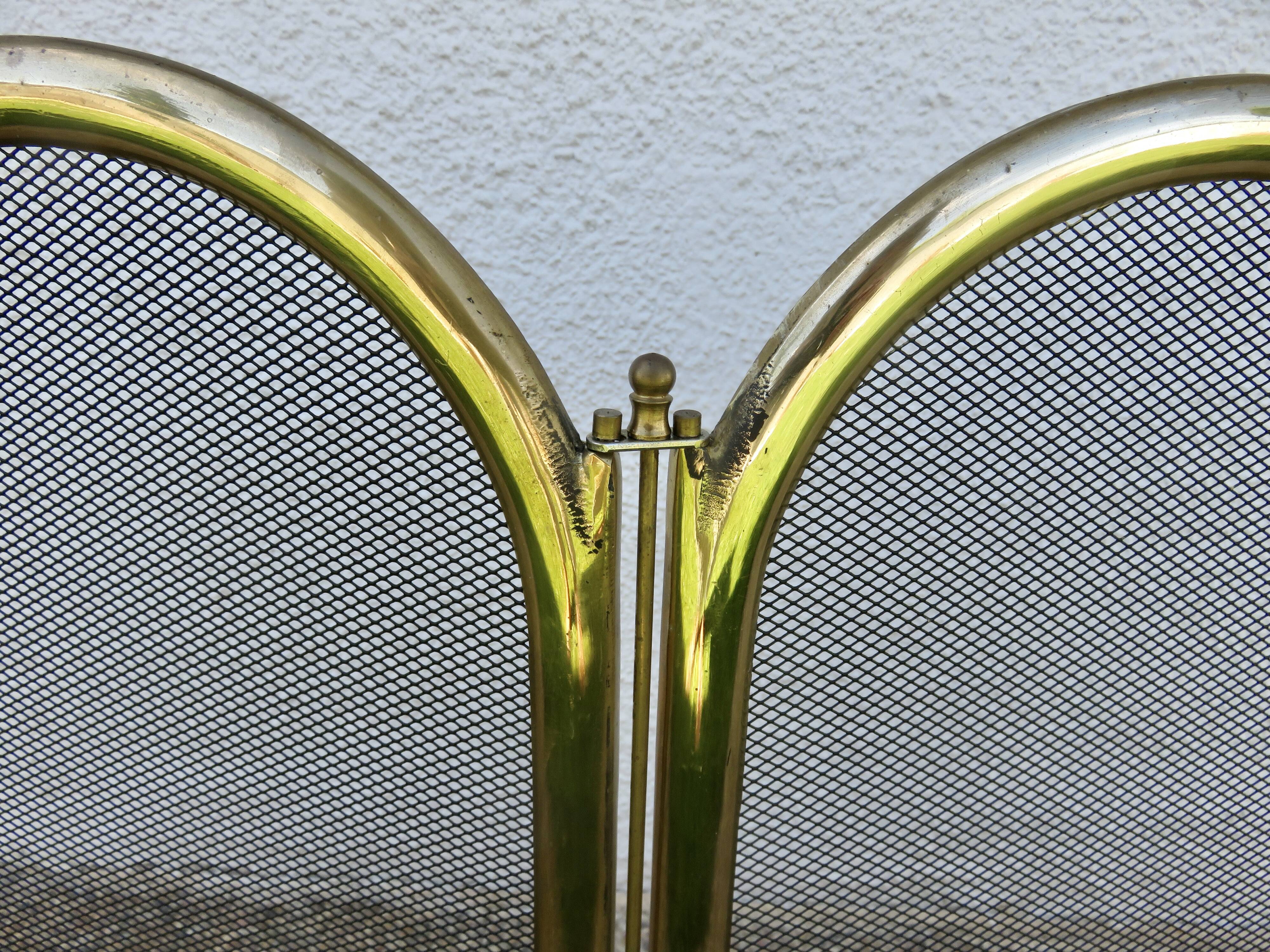 Fireplace screen, spark guard, brass, gilded, 4 panels, 1950.
