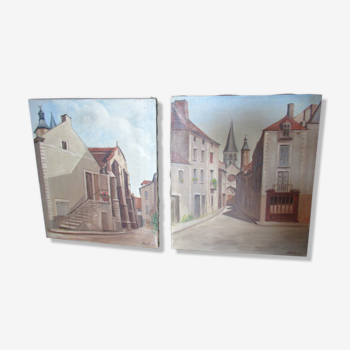 Pair of views of the village of Burgundy