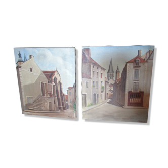 Pair of views of the village of Burgundy