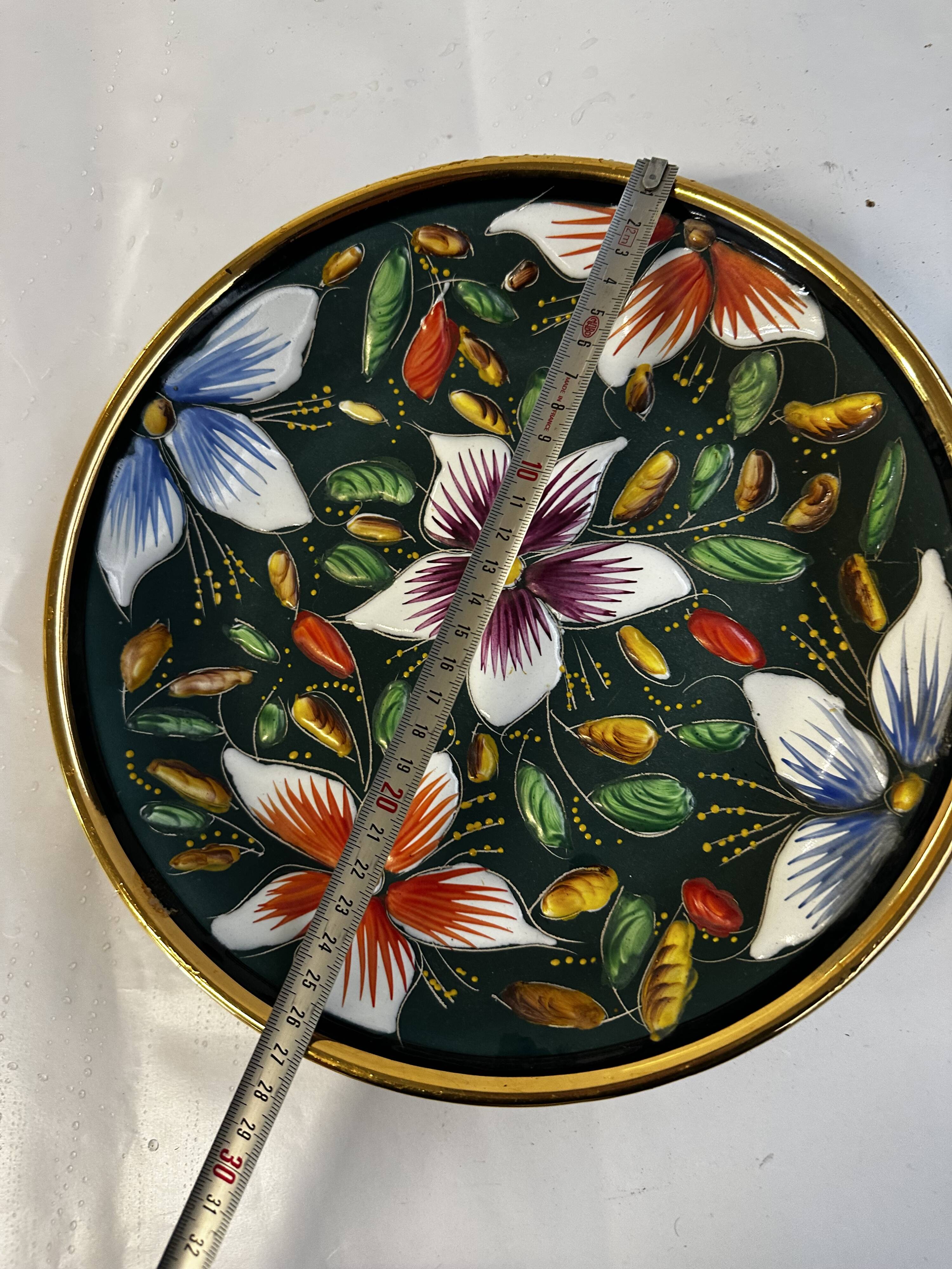 Ceramic and enamel dish with floral decoration by Hubert Béquet