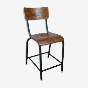 Chaise d'atelier vintage en hêtre et acier tubulaire vert anglais