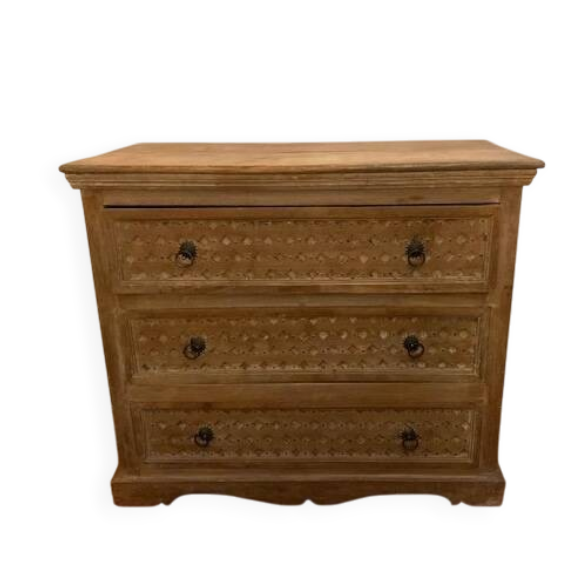 Commode à 3 tiroirs en bois massif, d'inspiration ethnique ou bohème chic