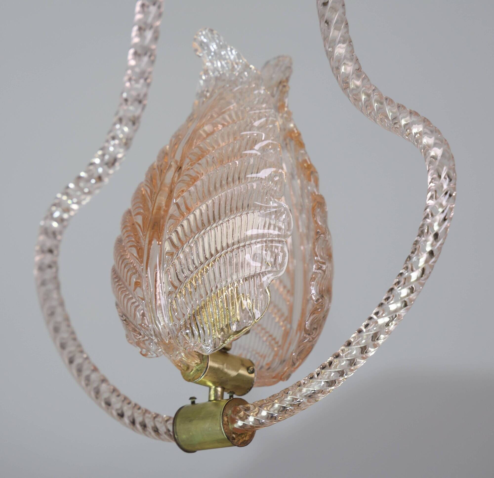 Midcentury Pink Leaf Murano Glass Chandelier by Barovier e Toso, 1950s