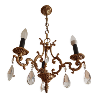 Lustre  style Louis XIV avec pampilles en bronze doré