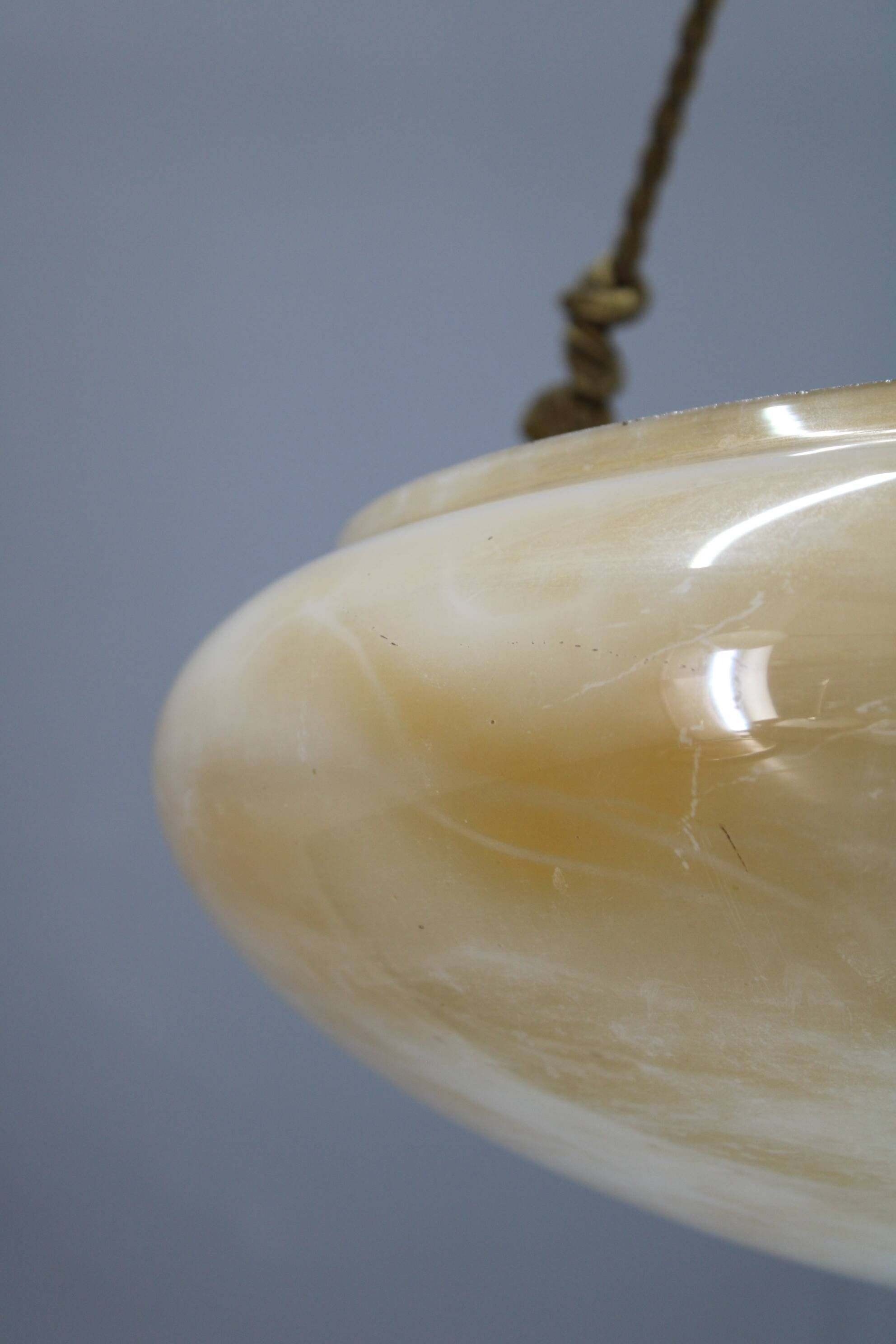 1930s European Secession–Art Deco pendant light with rope suspension and glass