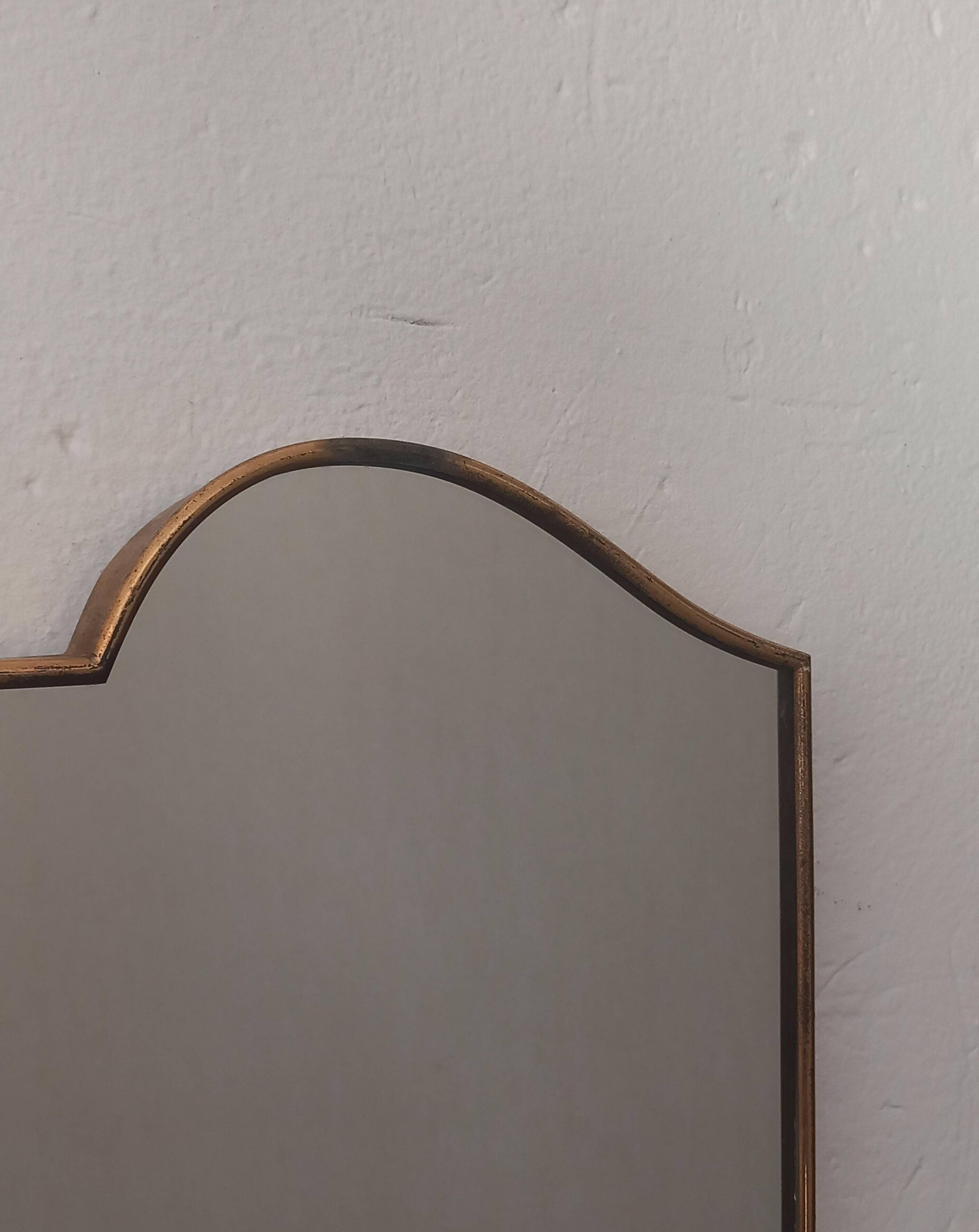 Shield-Shaped Mirror with Brass Frame, 50s