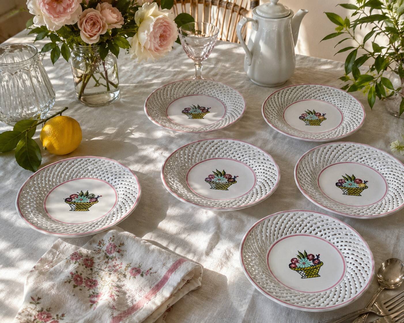 6 pierced dessert plates Portugal