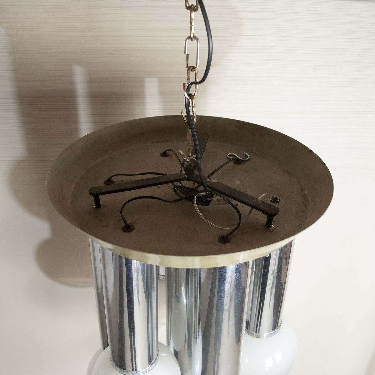 Chandelier with 7 lights in frosted glass, Italy, 1970s