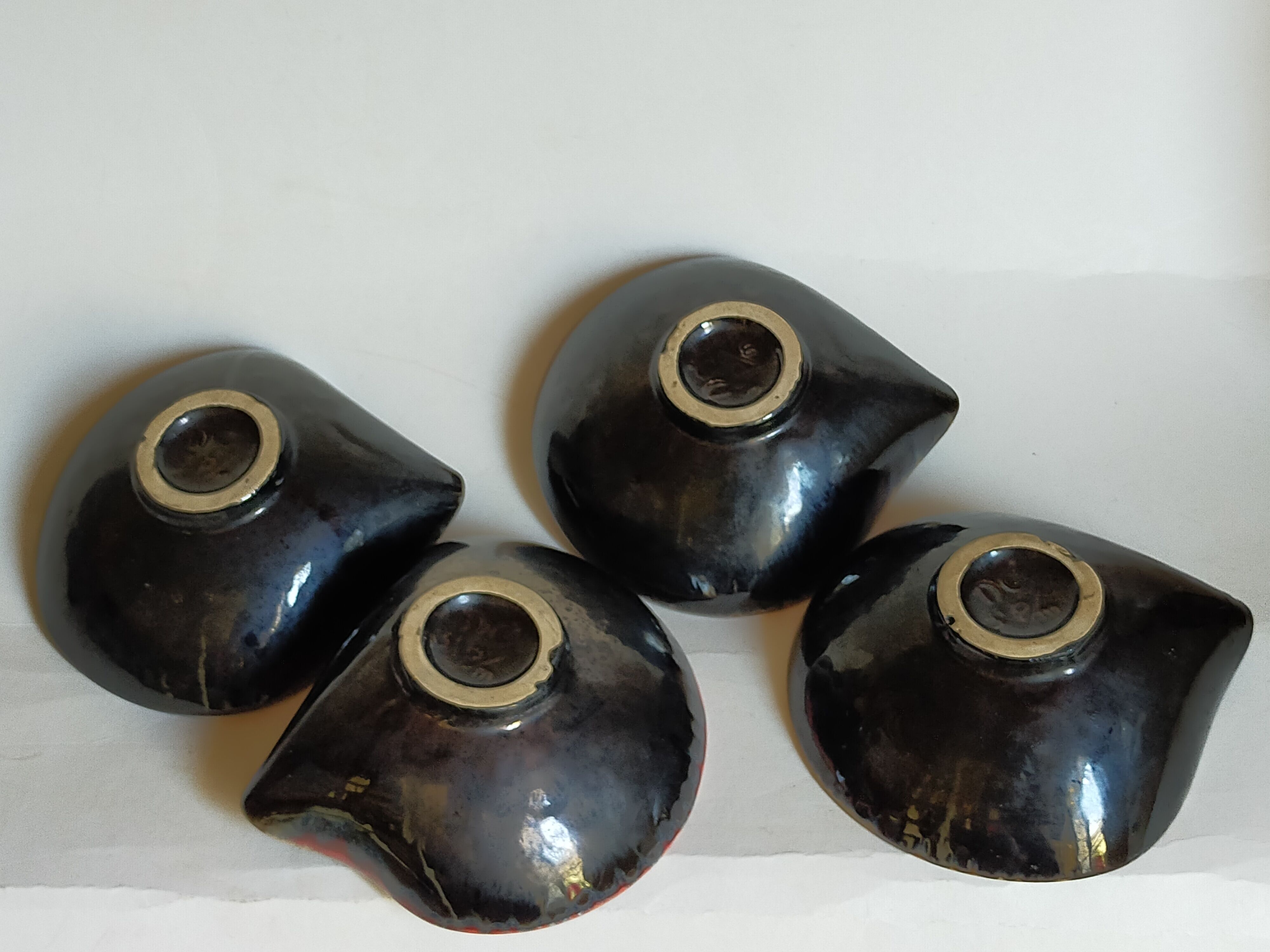 Four bowls free-form cups with French metal enamel