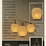 Vintage chandelier, brass, glass, 1958, Doria G 74/61