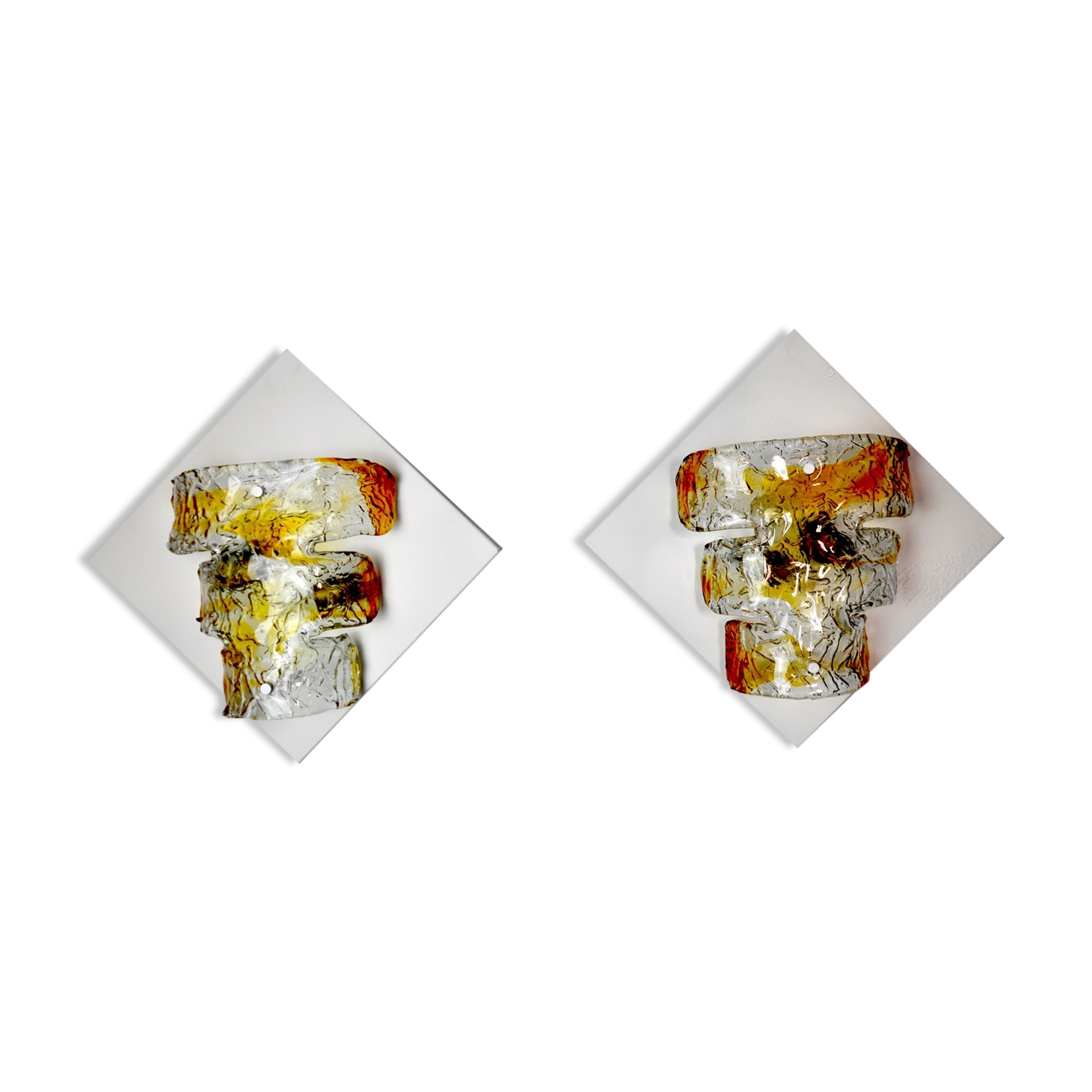 Paire d'appliques murano mazzega, verre soufflé murano orange, italie, 1960