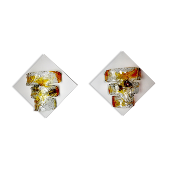 Paire d'appliques murano mazzega, verre soufflé murano orange, italie, 1960