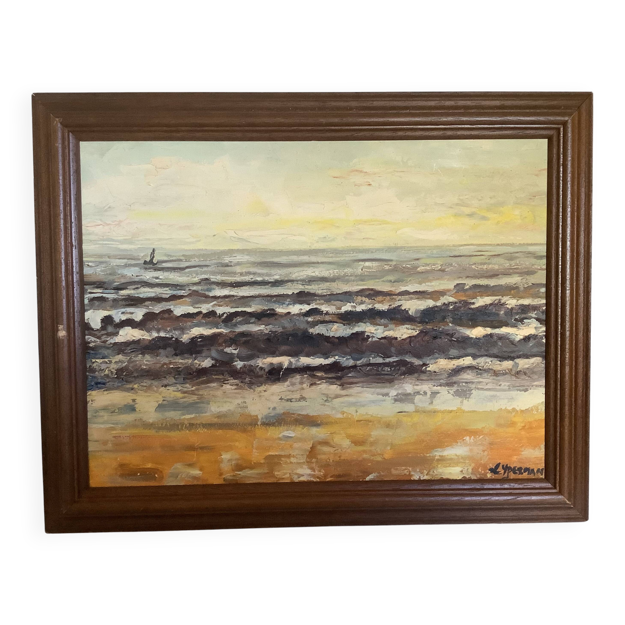 Signed marine painting on hardboard