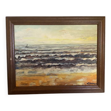 Signed marine painting on hardboard