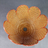 Vintage flower pendant lamp in braided and openwork rattan - Red edge