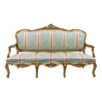 Antique Louis XV Style Gilded Sofa with Gobelin Upholstery