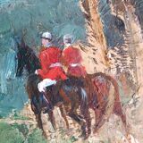 Oil painting, horseback riding in the forest