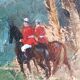 Oil painting, horseback riding in the forest