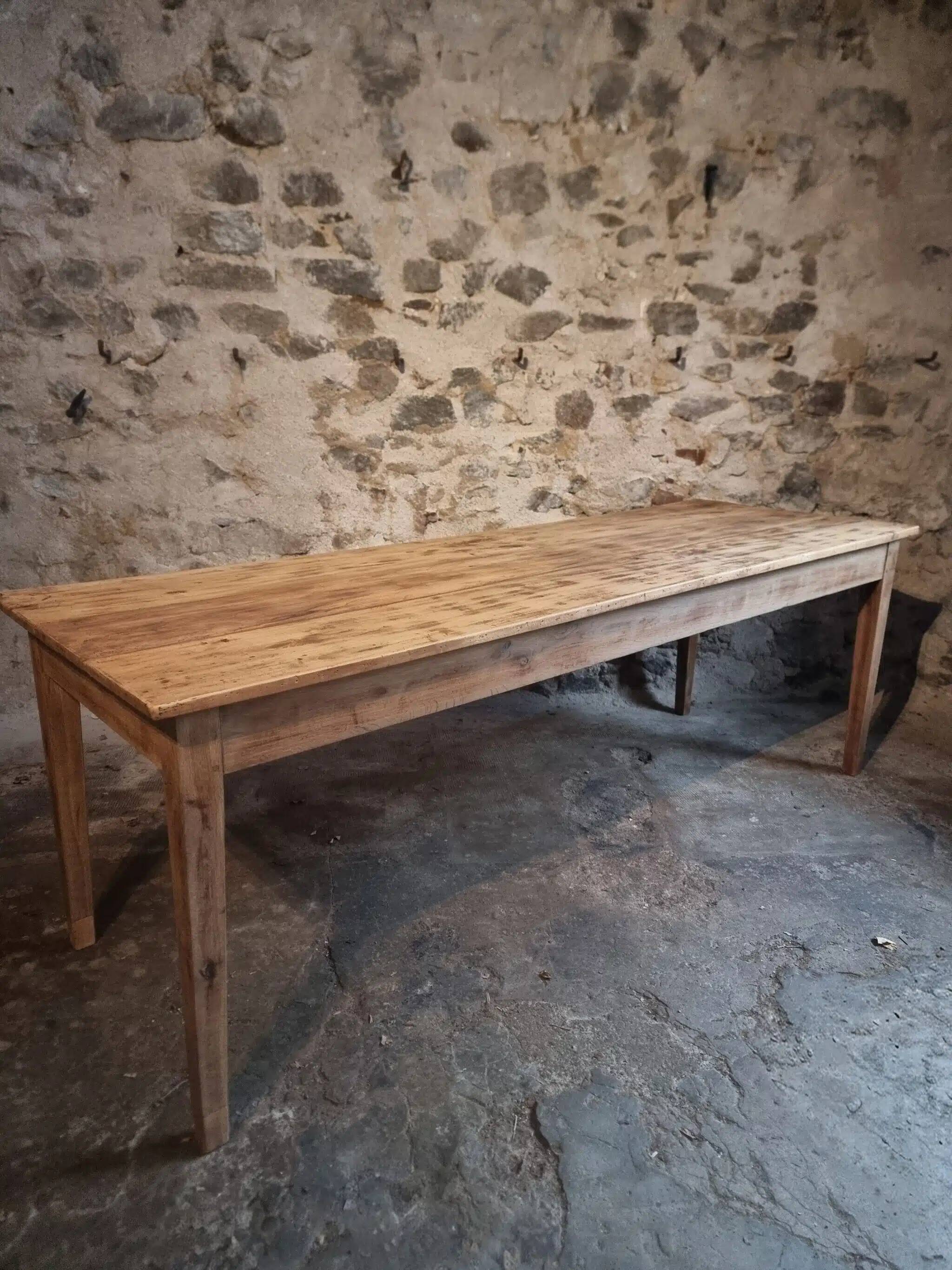 Antique French farmhouse dining table 225 cm – oak and poplar – rustic country table from around 1900