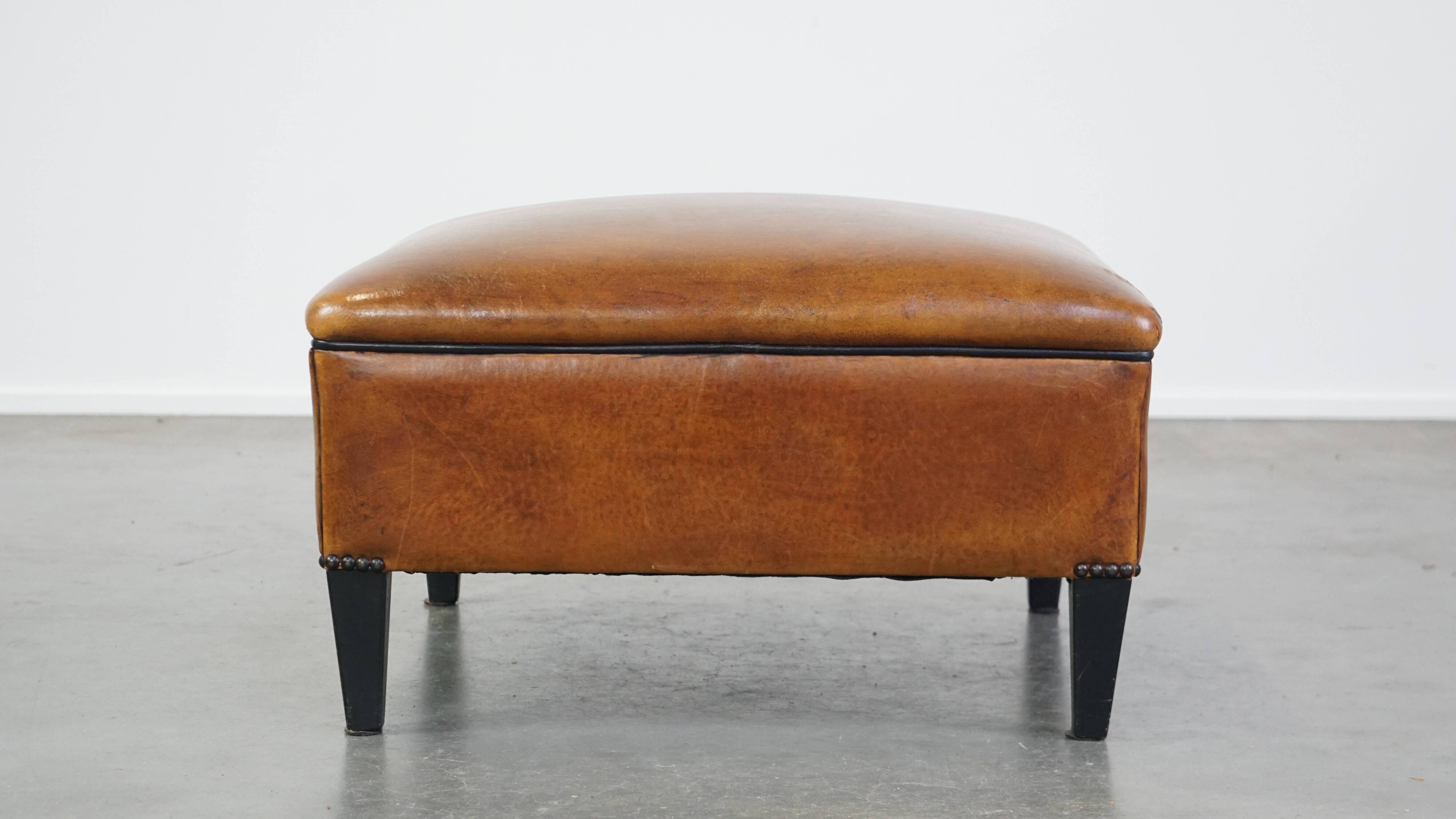 Large square sheepskin leather ottoman