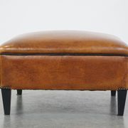 Large square sheepskin leather ottoman
