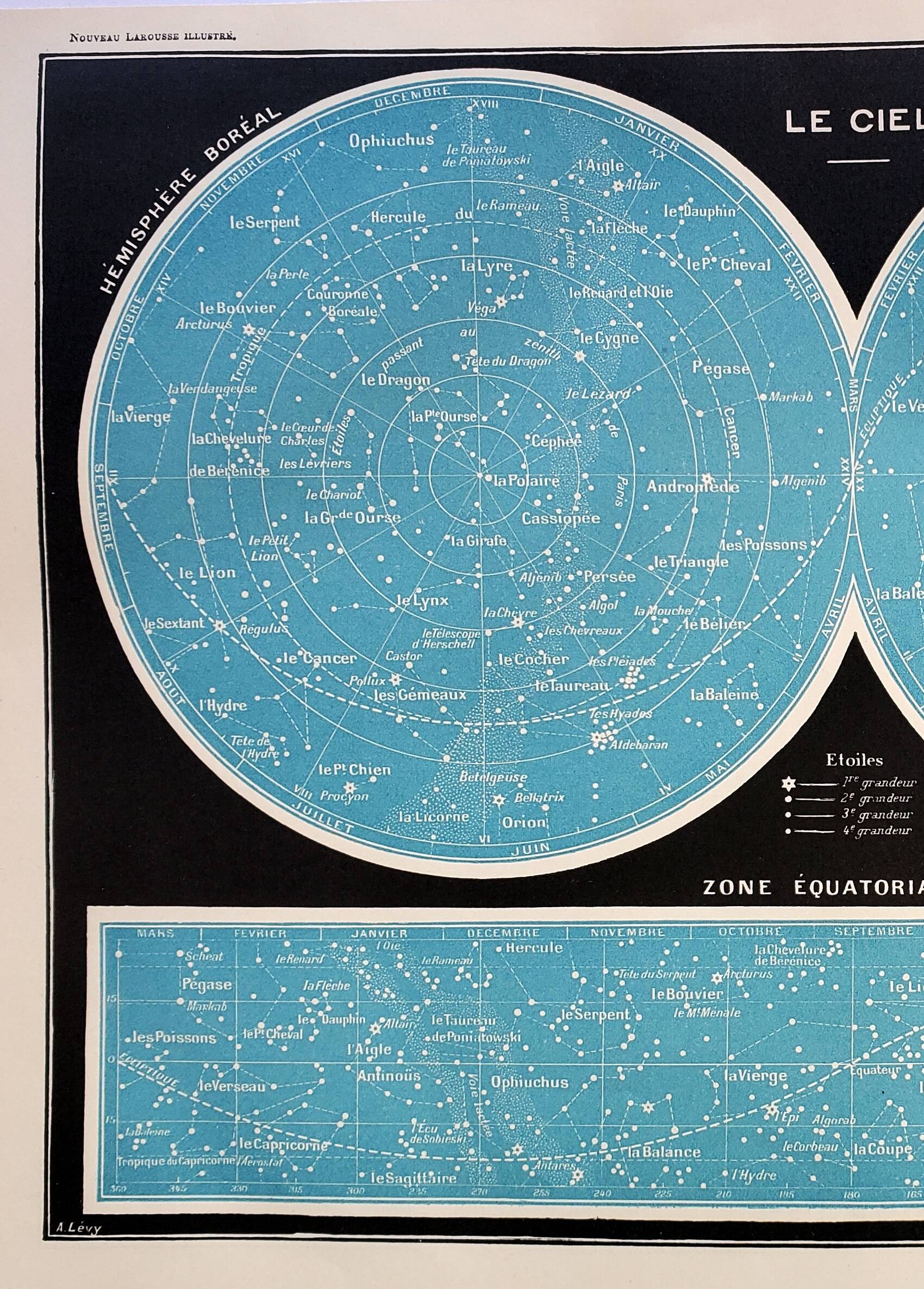 Old engraving 1898, Astronomical sky, astrology • Lithograph, Original plate