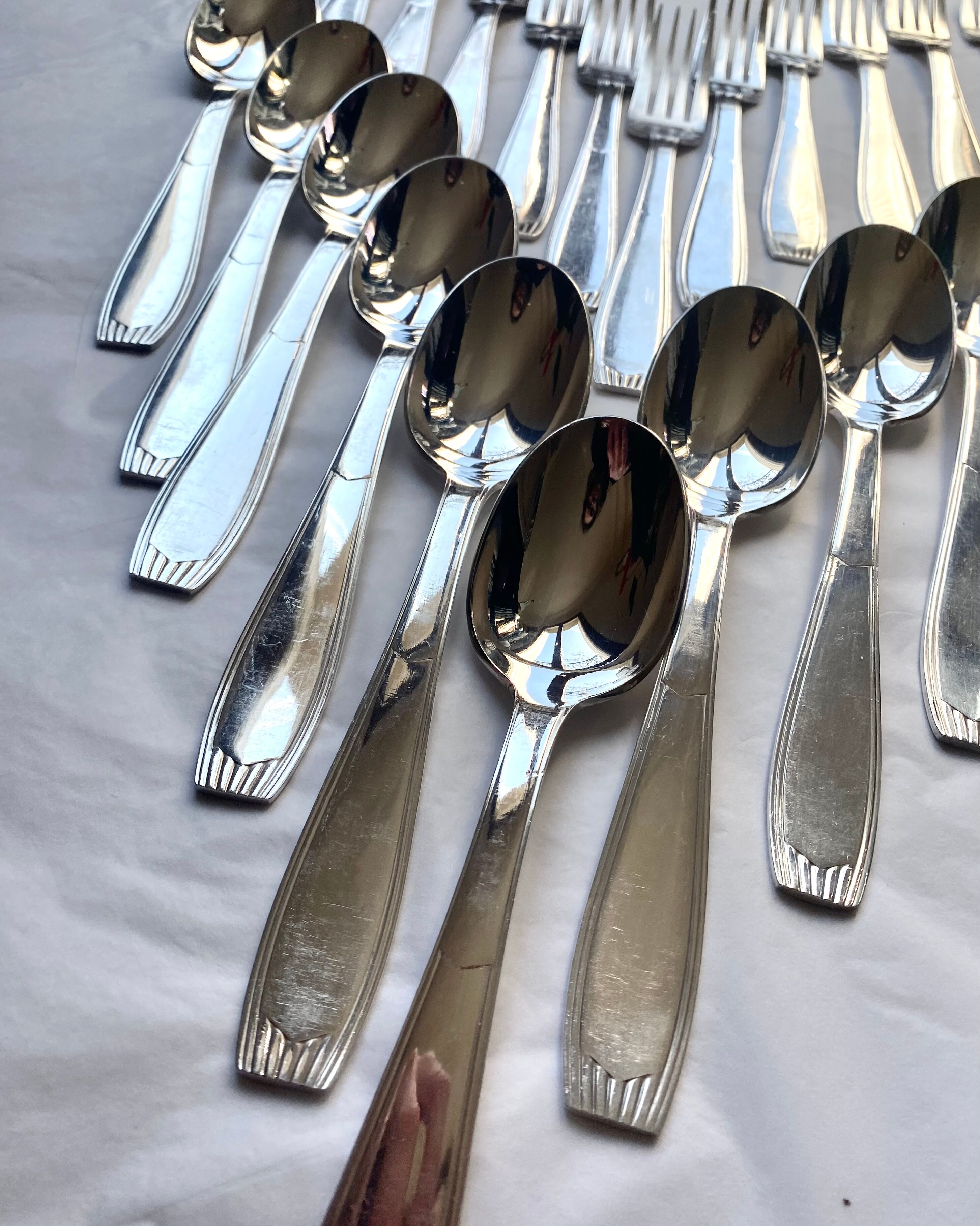 Christofle cutlery set - 11 fourchettes de table et 11 cuillères à soupe - Art déco - Métal argenté
