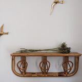 Shelf coat rack hooks vintage rattan