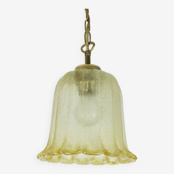 Mid century pendant light murano glass pulegoso gold dust brass 1970s