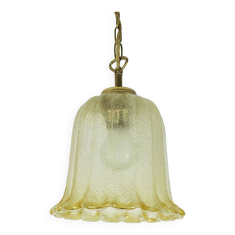 Mid century pendant light murano glass pulegoso gold dust brass 1970s