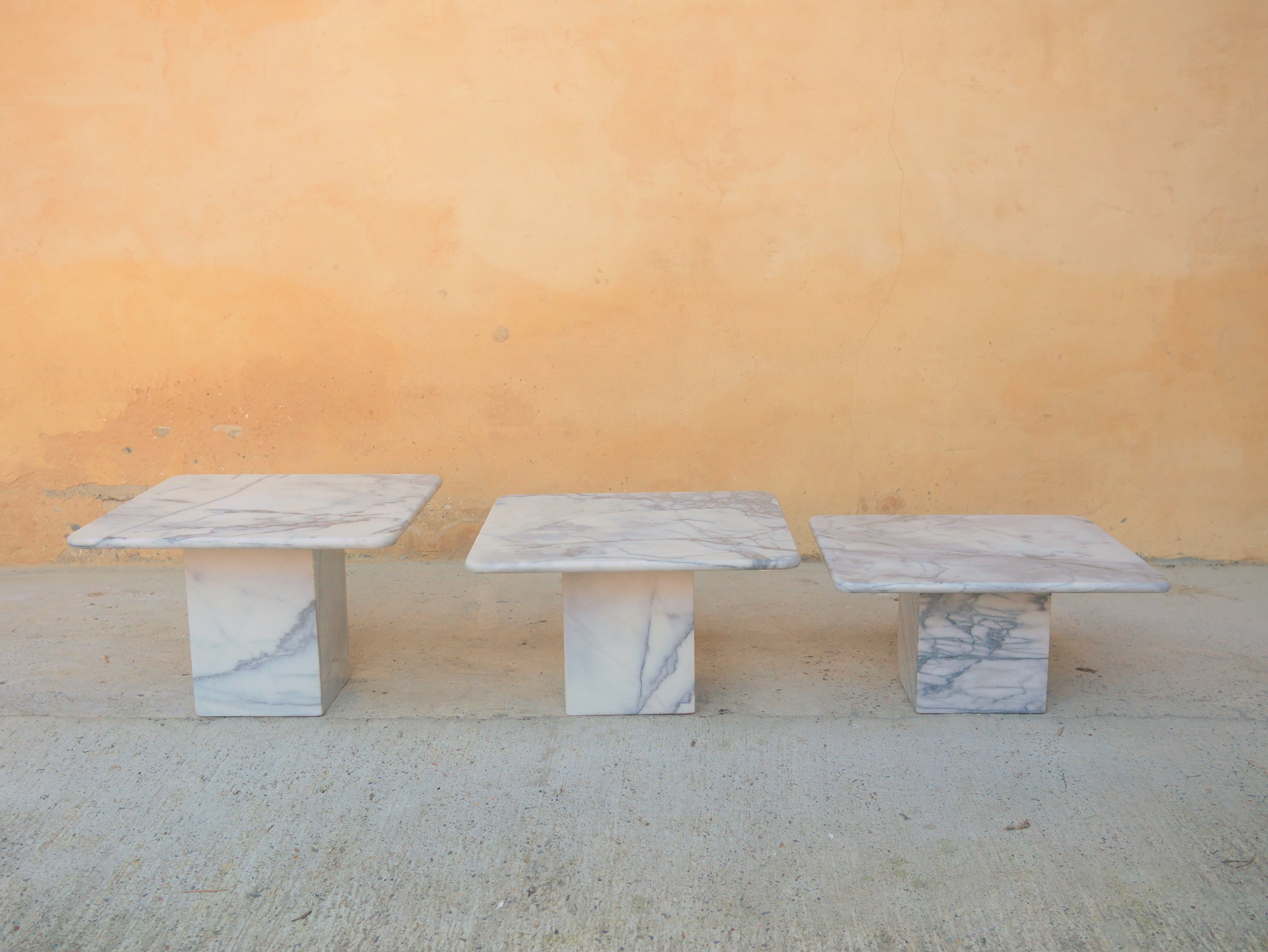Series of 3 vintage marble coffee tables