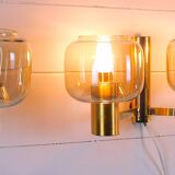 Paire Appliques Scandinaves Laiton verre fumés
