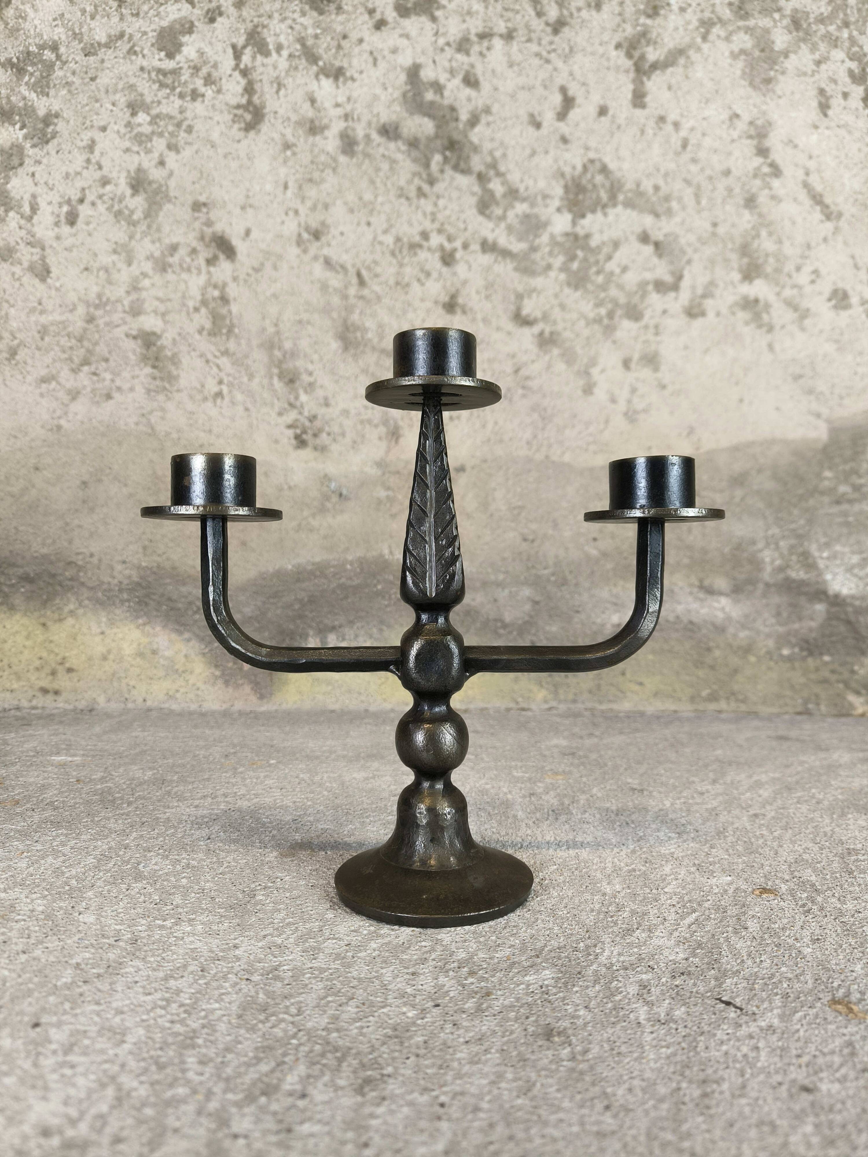 Vintage three-branch metal chandelier