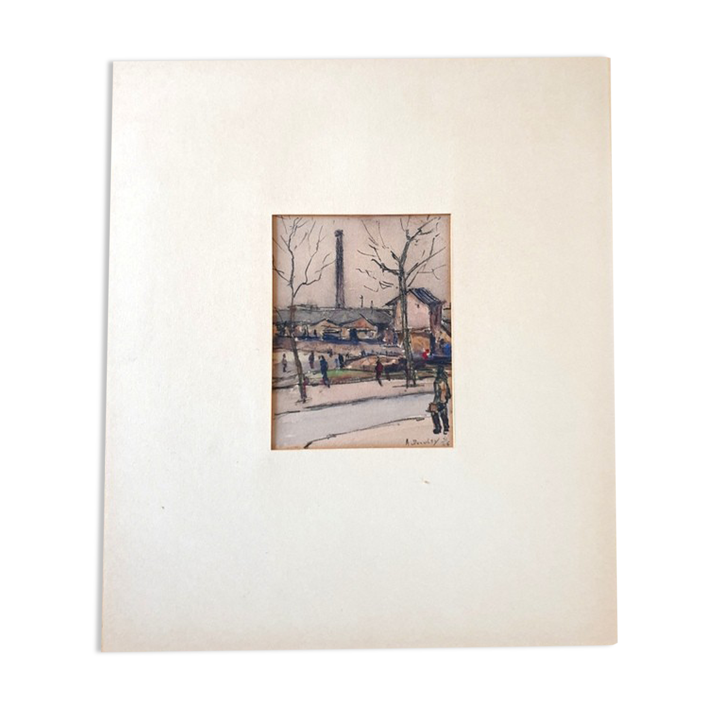 André Duculty (1912-1990) Watercolor on paper "Stoven, industrial zone" Signed lower right and